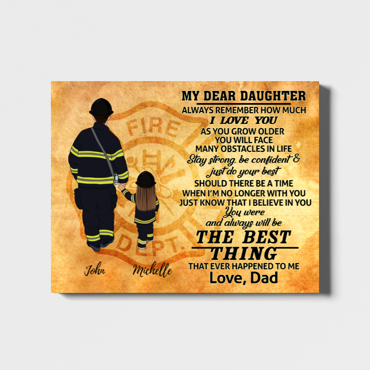 [Personalized Name] Father Daughter Landscape Canvas Gift For Family Home Decor Gift For Firefighter