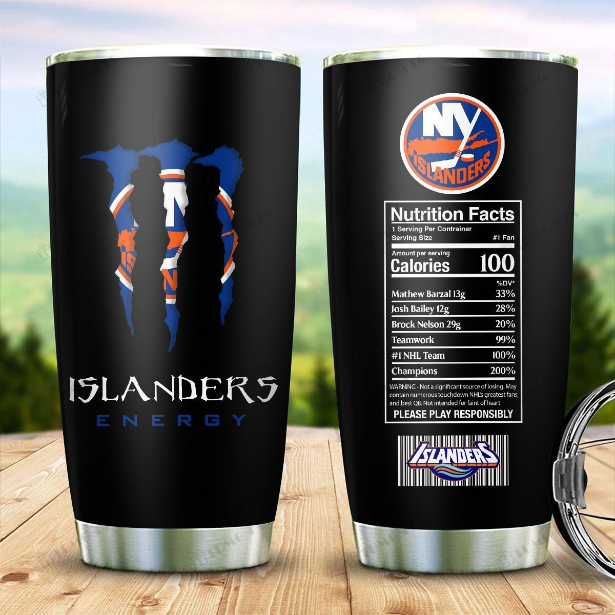 Buy New York Islanders American Hockey Team Monster Energy Nutrition Facts Stainless Steel Tumbler