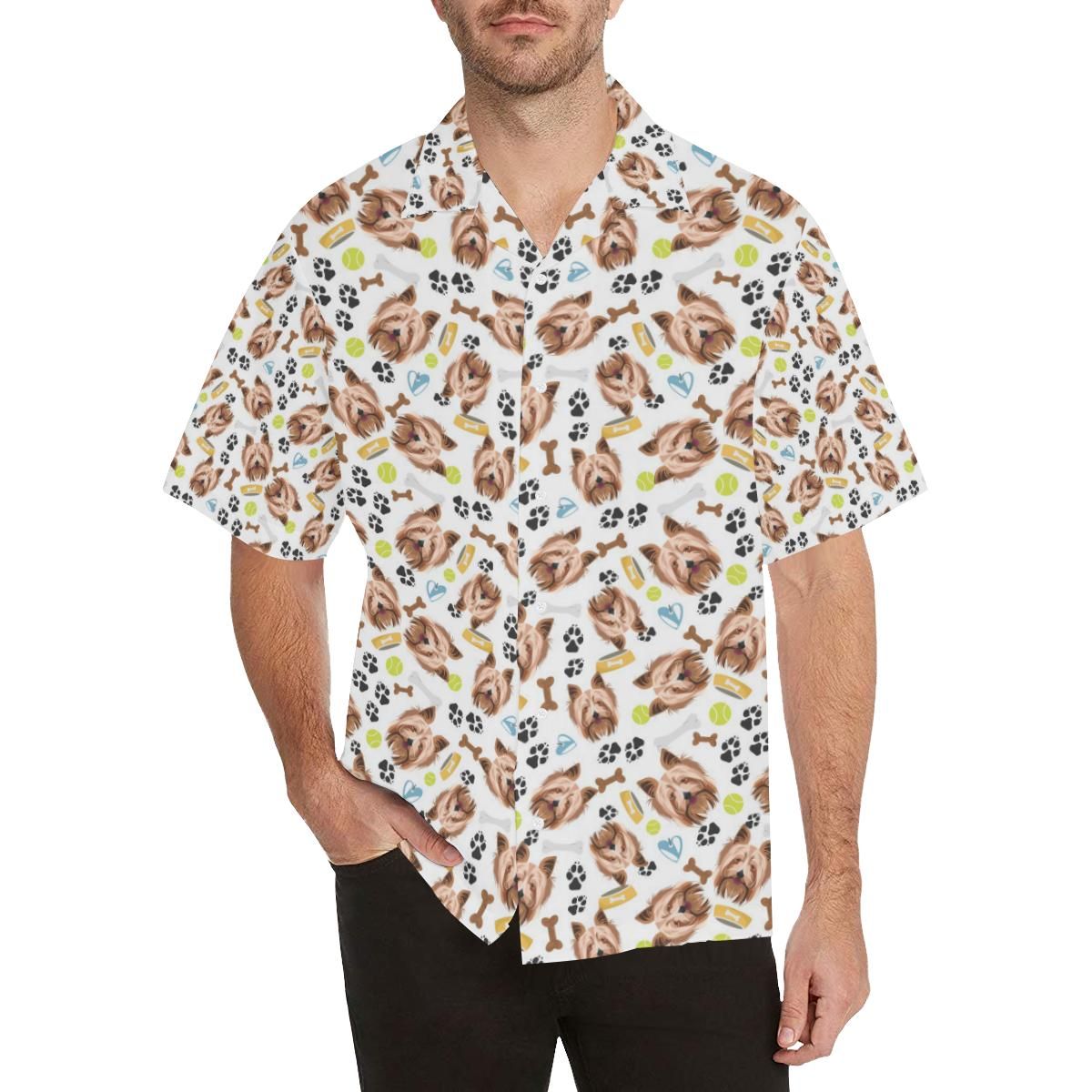 Yorkshire Terrier Pattern Print Design 05 Men’s All Over Print Hawaiian Shirt (model T58)