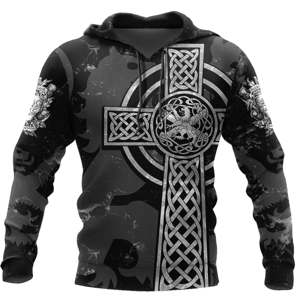 Scottish St-Andrew Lion &Amp; Thristle Celtic Cross Grey Ver1 Hoodie Adult 3D All Over Print, 3D Hoodie For Men & Women