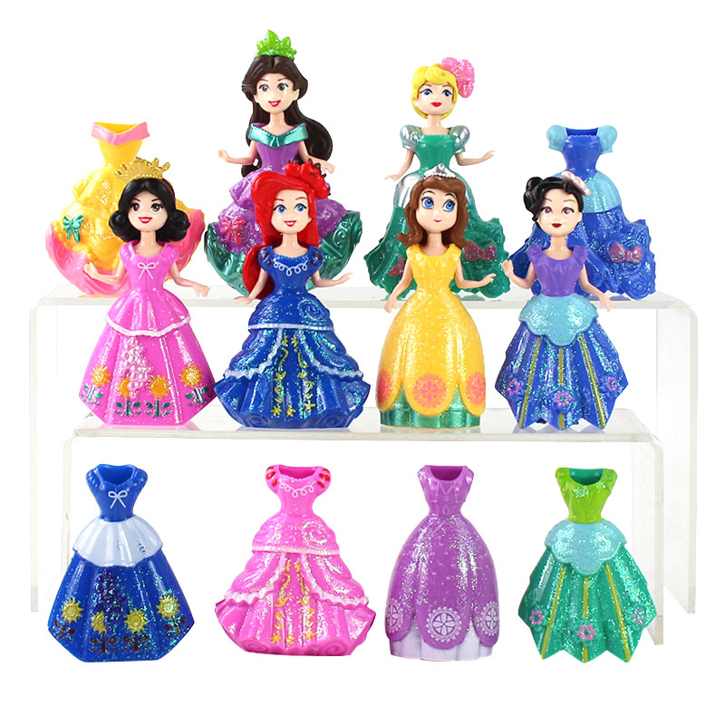 10cm 12pcs/Lot Princess Changeable Dress Mermaid Belle Snow White Sofia with Clothes Sleeping Beauty Figure Toy Model Dolls alx