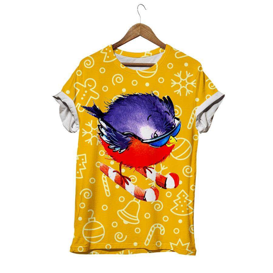 Super Cool Winter Bird Snowboarding Candy Cane Christmas Bird T-shirt