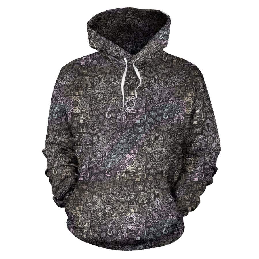 Hamsa Elephant Mandala Print Women Men All Over Graphic Hoodie