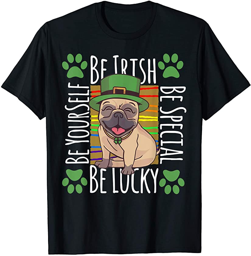 St. Patrick’s Vintage Rainbow Cute Pug Puppy Shamrock Collar T-Shirt