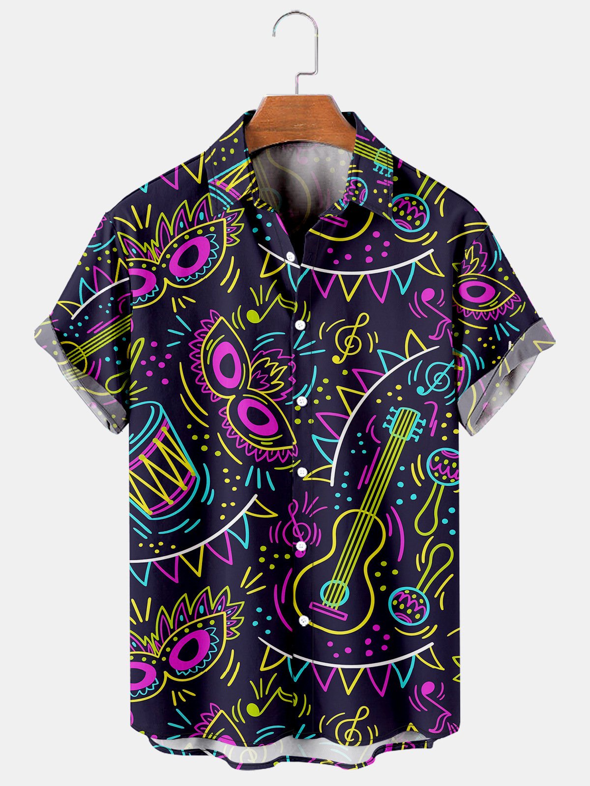 Mardi Gras Carnival Masks Music Print Casual Short Sleeve Hawaii Shirts For Men Ha14612