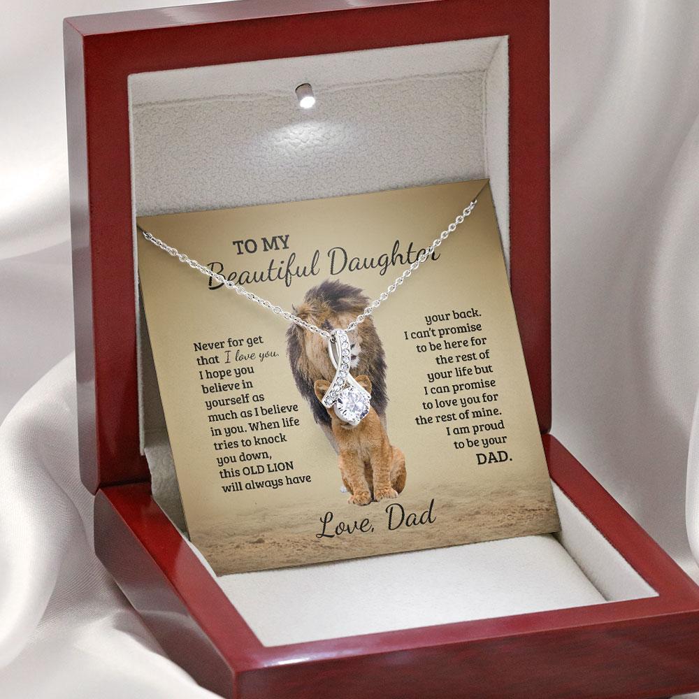 To My Daughter, Granddaughter Necklace – Old Lion Will Always Have Your Back – Personalized Alluring Beauty Necklace