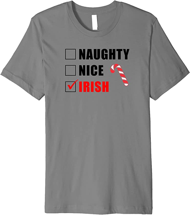 Naughty Nice Irish Candy Cane Christmas Santa List Premium T-Shirt