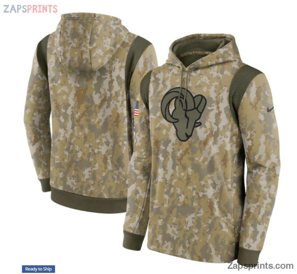 Men Camo Los Angeles Rams 2021 Salute To Service Therma Performance Pullover Hoodie