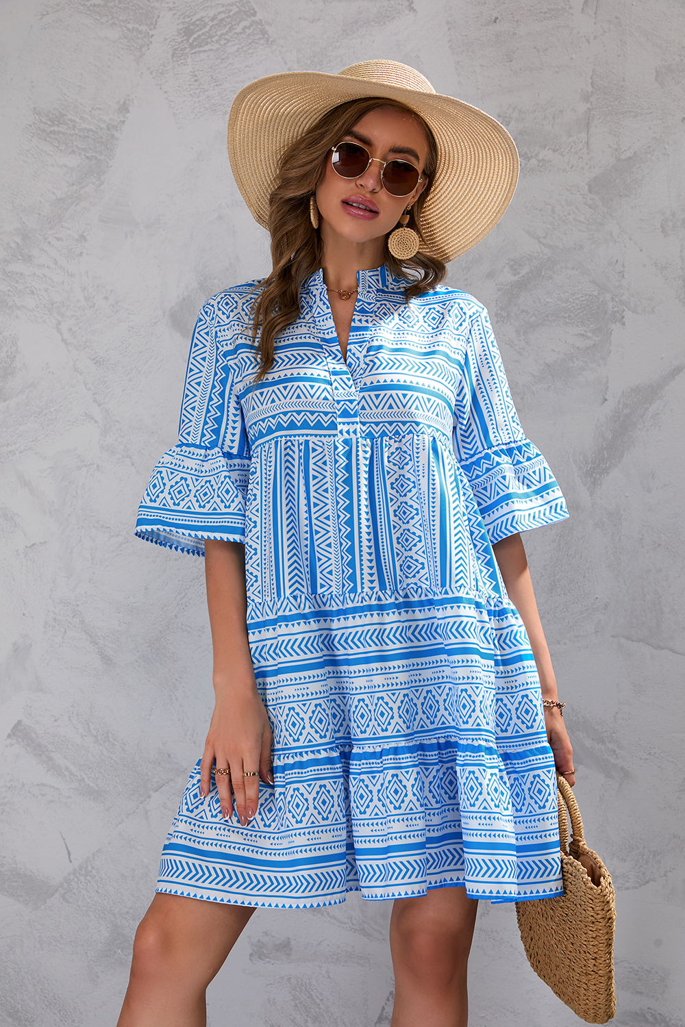 Women’s Summer Striped Print Half Sleeve Dress alx