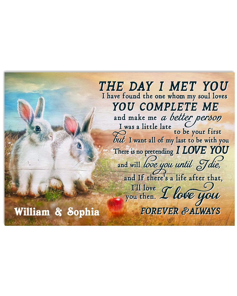 Custom Rabbit Couple The Day I Met You Personalize Poster And Canvas, Wall Decor, Wall Art, Canvas Instructure, Wall Art, Poster Store, Wall Decals, Canvas Wall Art