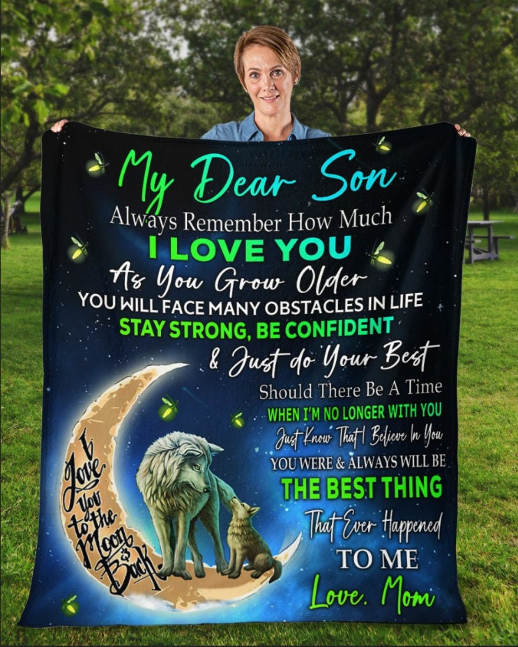 My Dear Son-Ball Blanket Christmas Blanket Custom Christmas Gift Son Blanket Custom Gift Blanket To My Son Moon And Wolf Customized