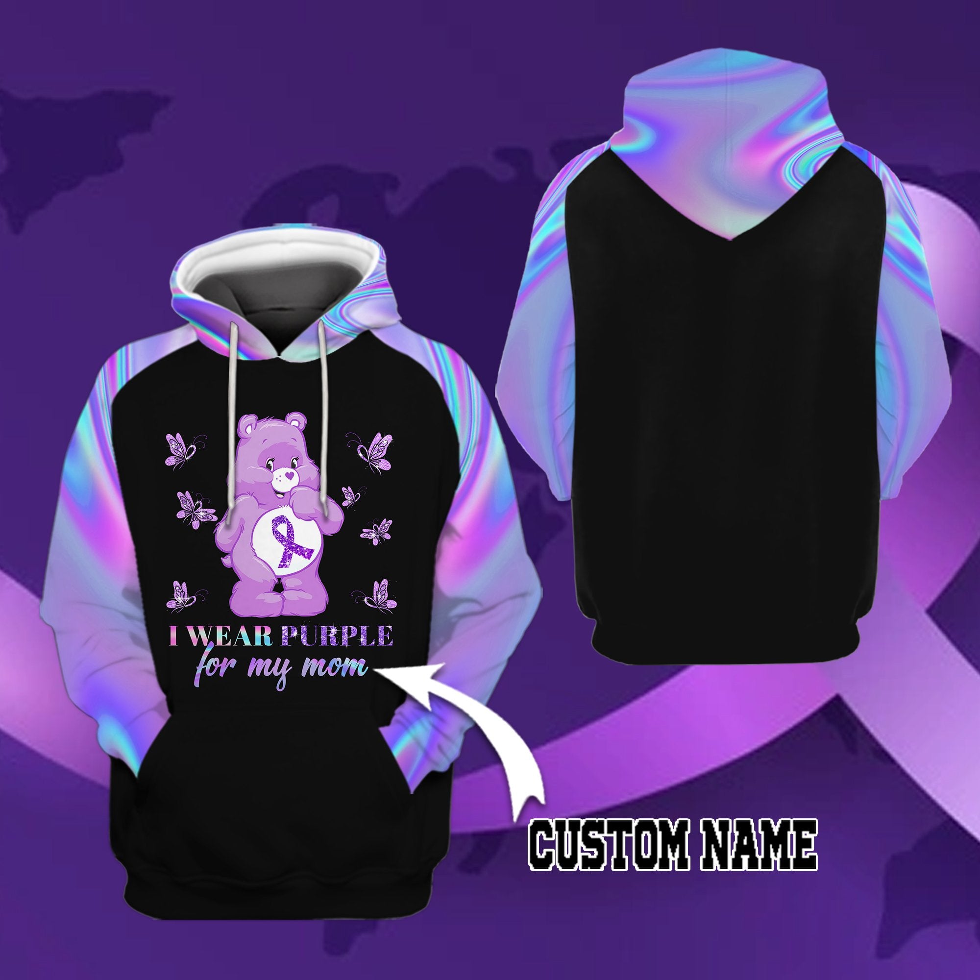 Purple Ribbon I Wear Purple For My Hoodie 3D Custom Txx