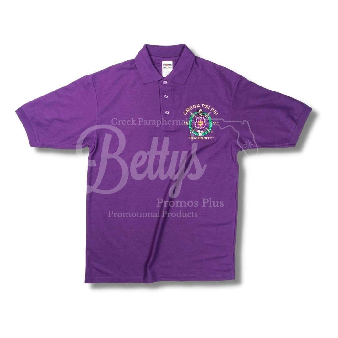 Omega Psi Phi Ωψφ Pique Embroidered Shield Polo Golf Shirt