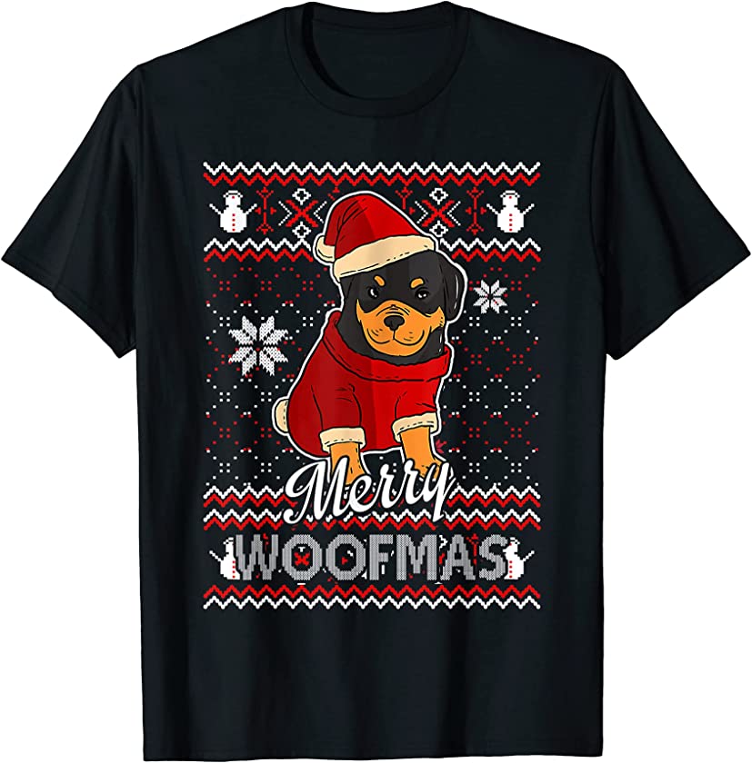 Merry Woofmas Rottweiler Puppy Christmas Dog Lover T-Shirt