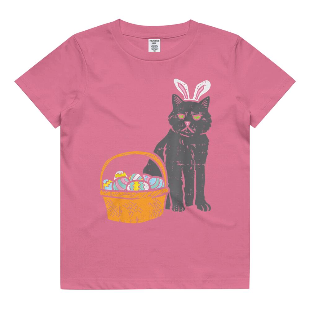 Black Cat Bunny Ears Eggs Basket Easter Pet Lover Gift Kids T Shirt