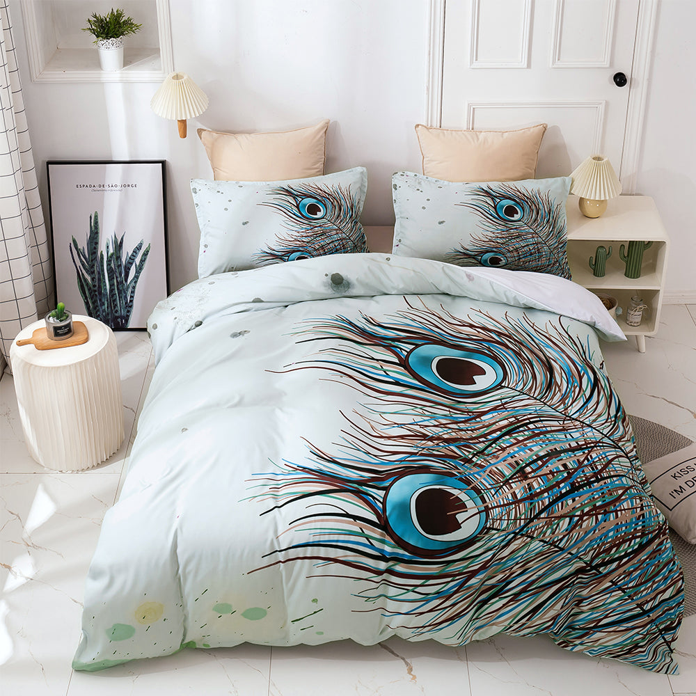 3D Colorful Peacock Feather Animal Quilt Cover Set Bedding Set Duvet Cover Pillowcases Lxl