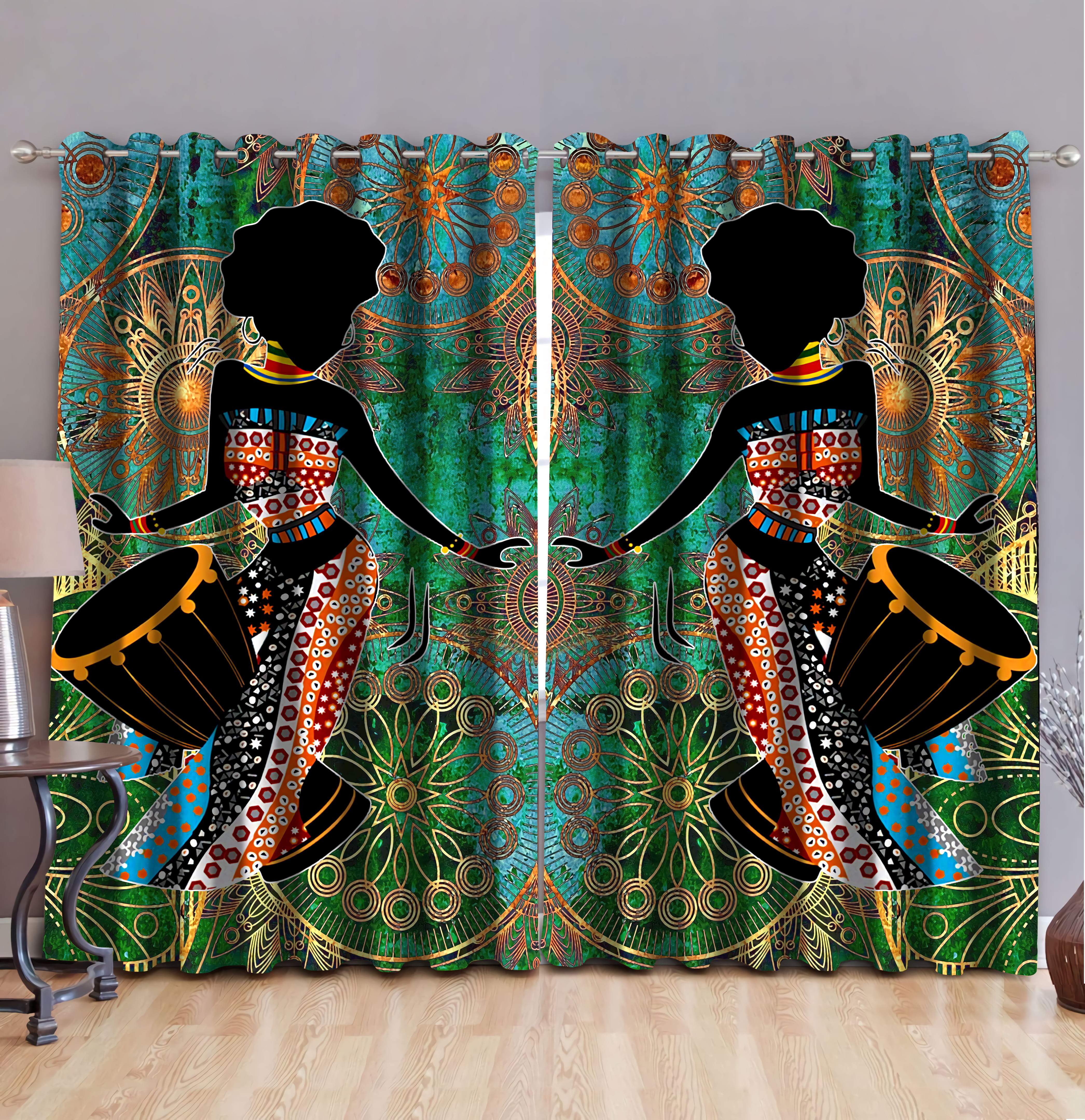 Tmarc Tee African Girl Plays Drum Curtains Tn Hht27042101.S1