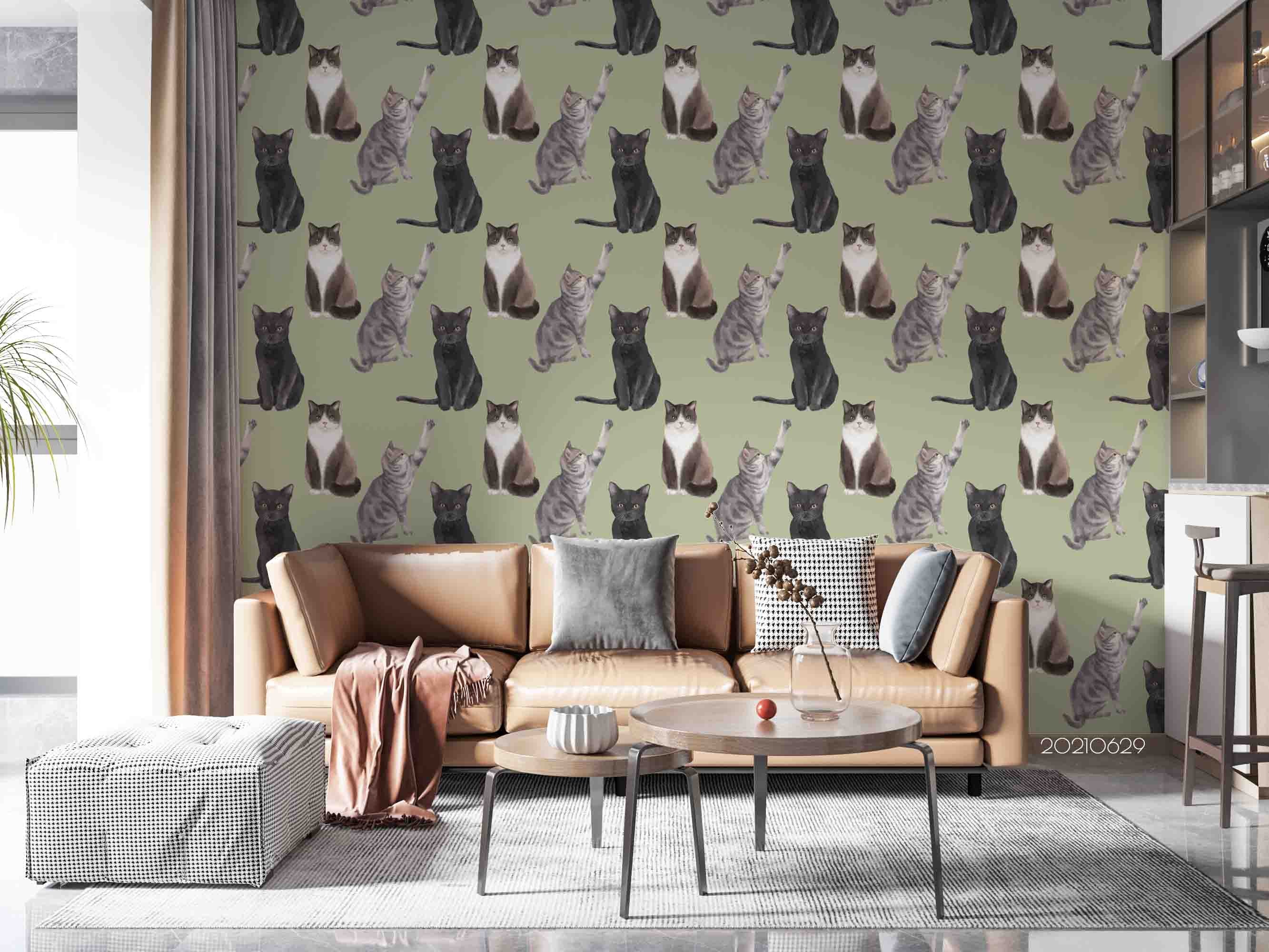 3D Hand Drawn Animal Cat Wall Mural Wallpaper Lqh 63