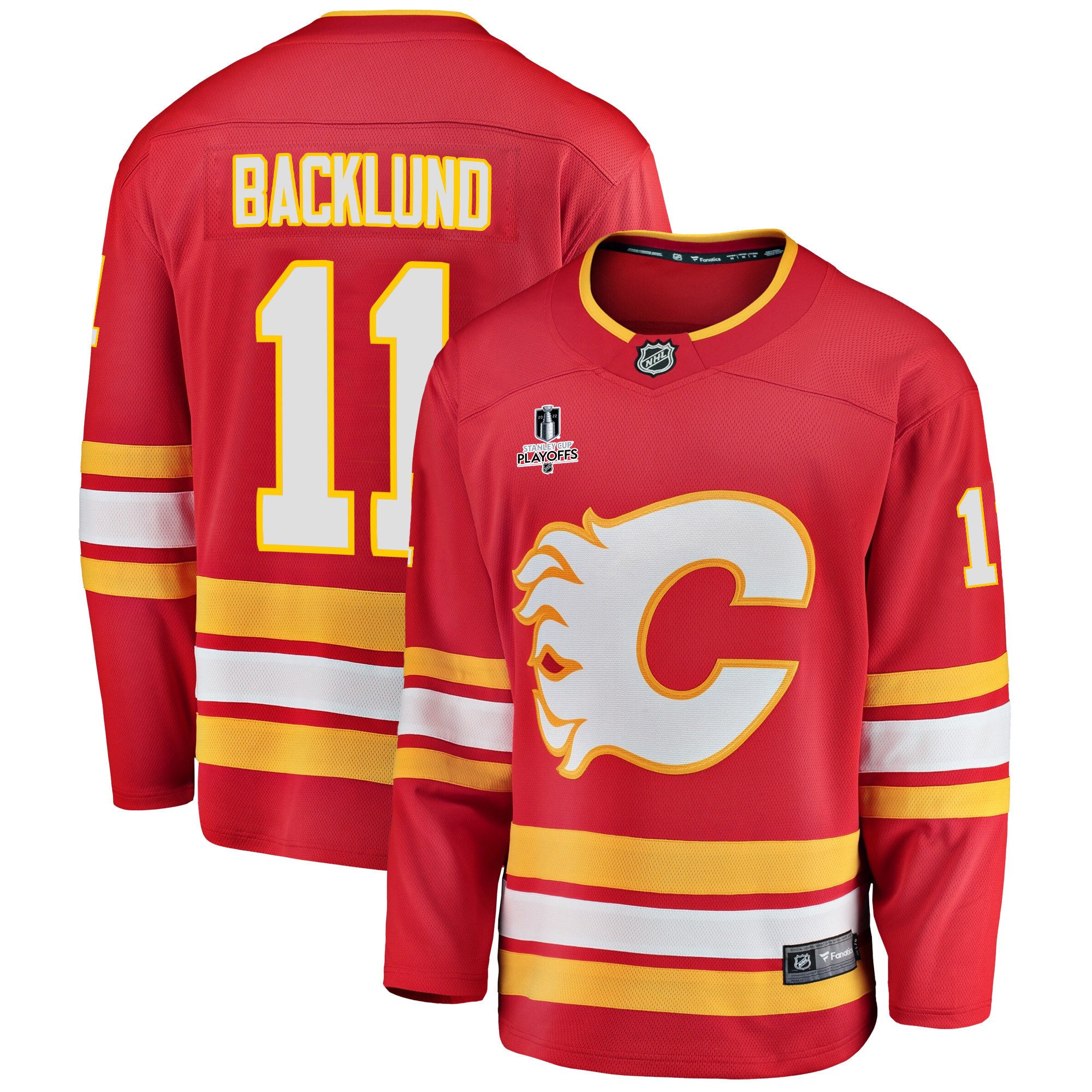 Calgary Flames Mikael Backlund 11 Home 2022 Stanley Cup Playoffs Breakaway Men Jersey – Red