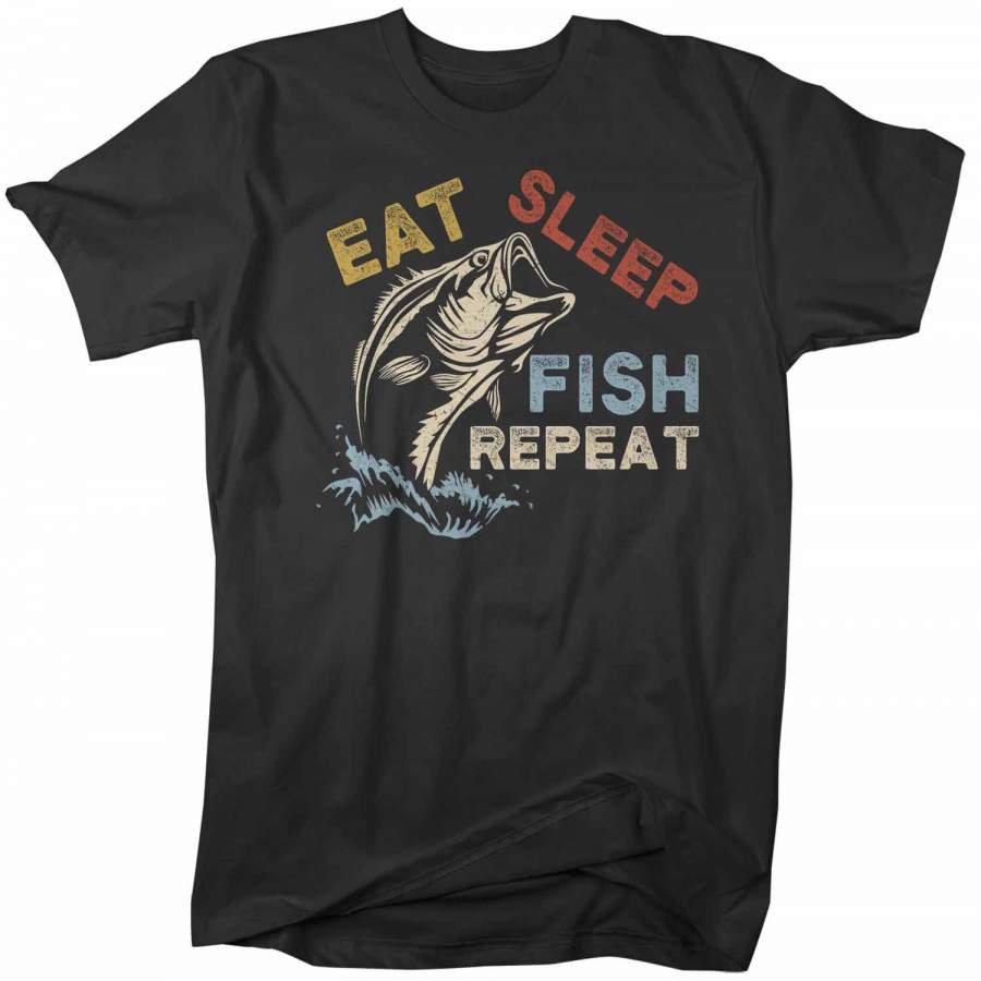 Men’s Fishing T Shirt Eat Sleep Fish Repeat Shirt Eat Sleep Fish Shirt Fisherman Shirt Fishing Gift Vintage Fishing Shirt