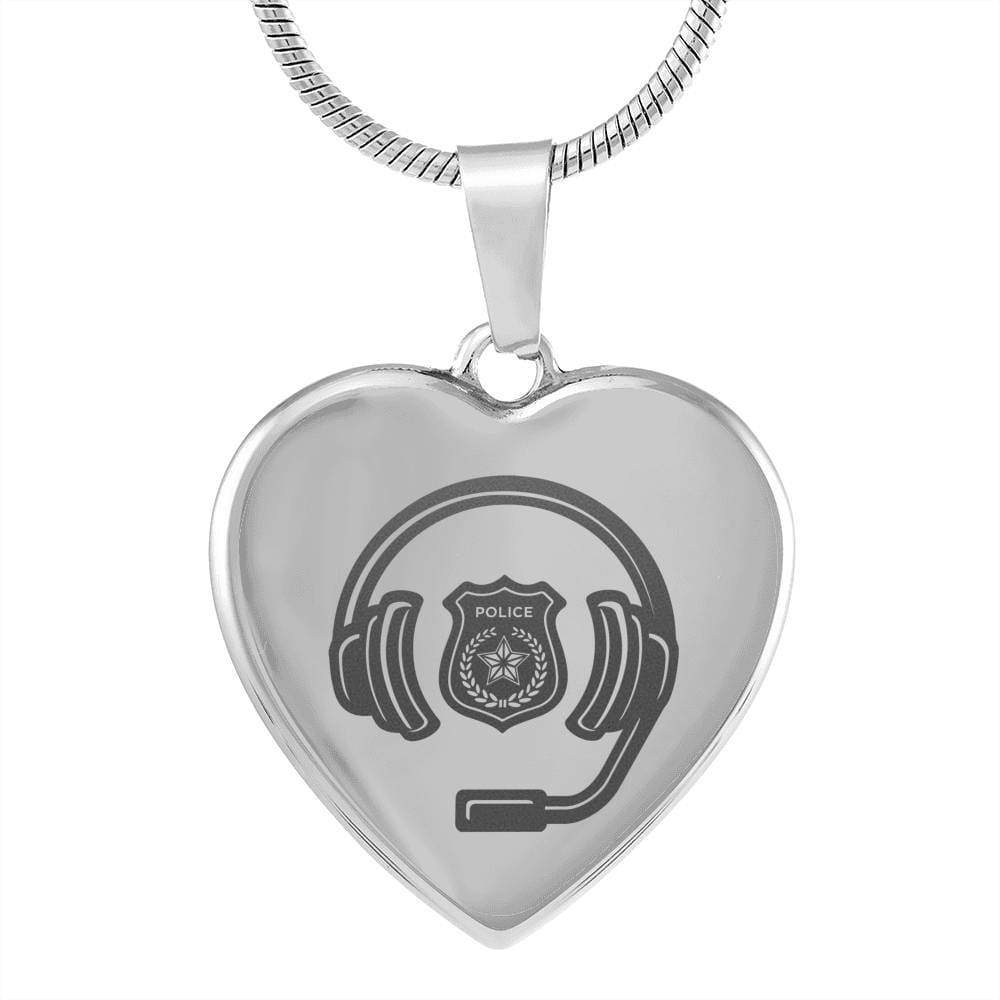Thin Blue Line – Police X Dispatcher Couple Badge And Headset Personalized Engraved Heart Necklace