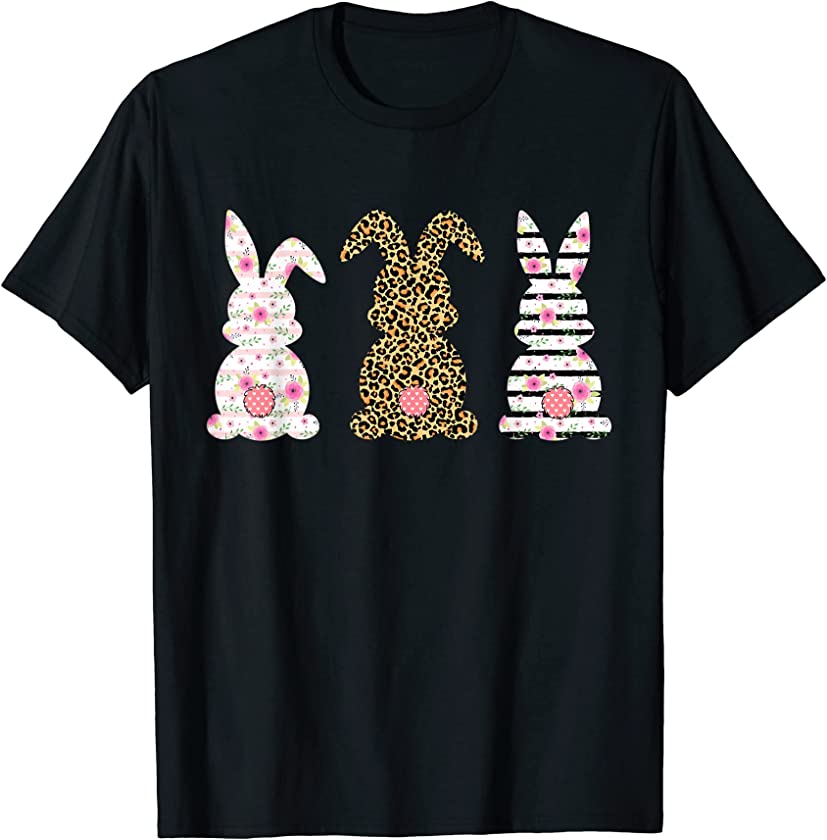 Leopard Easter Bunny Rabbit Trio Cute Easter Day T-Shirt