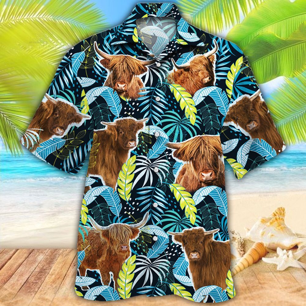 Highland Cattle Lovers Jungle Leaves Hawaii Cow Hawaii Shirt For Men Women Ha54500