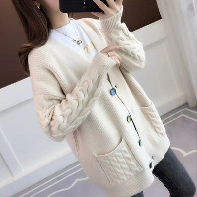 Women Femme Cardigan Sweater 2020 Autumn Winter V-Neck Single Breasted Casual Loose Warm Knitted Coat Female Ropa Mujer Top alx