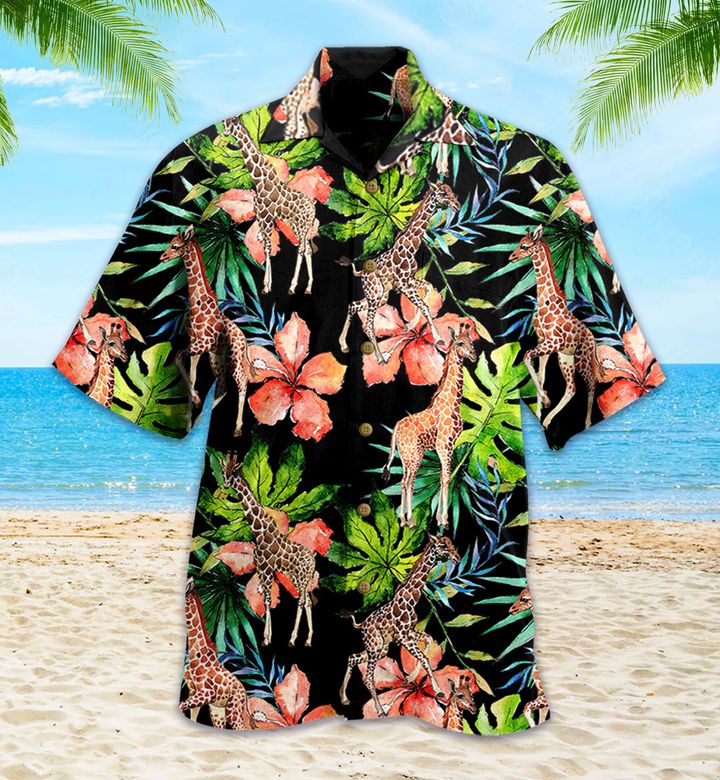 Black Tropical Giraffe Hawaii Shirt Ha21855