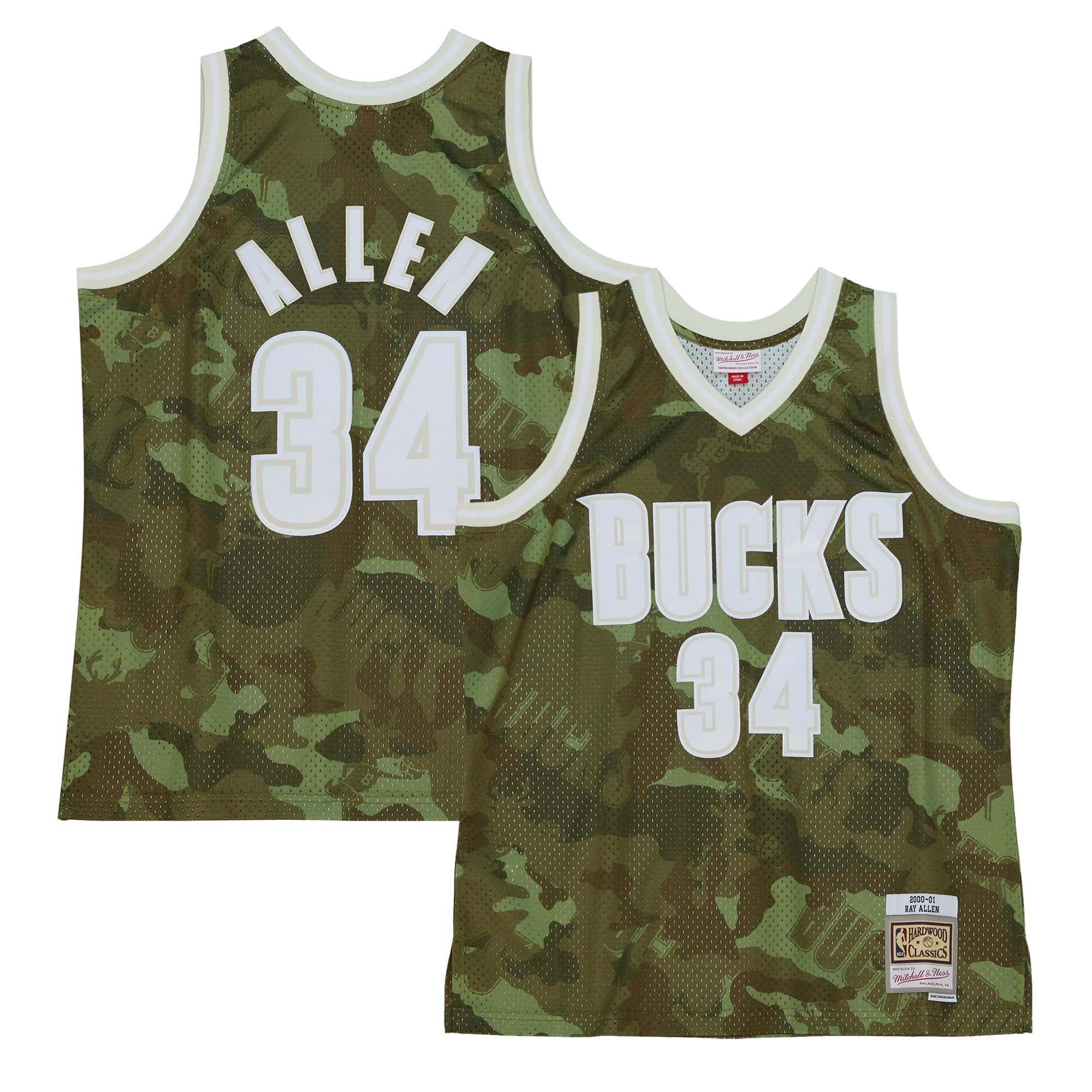 Ray Allen Milwaukee Bucks Mitchell & Ness Hardwood Classics 2000/01 Ghost Green Swingman Jersey – Camo