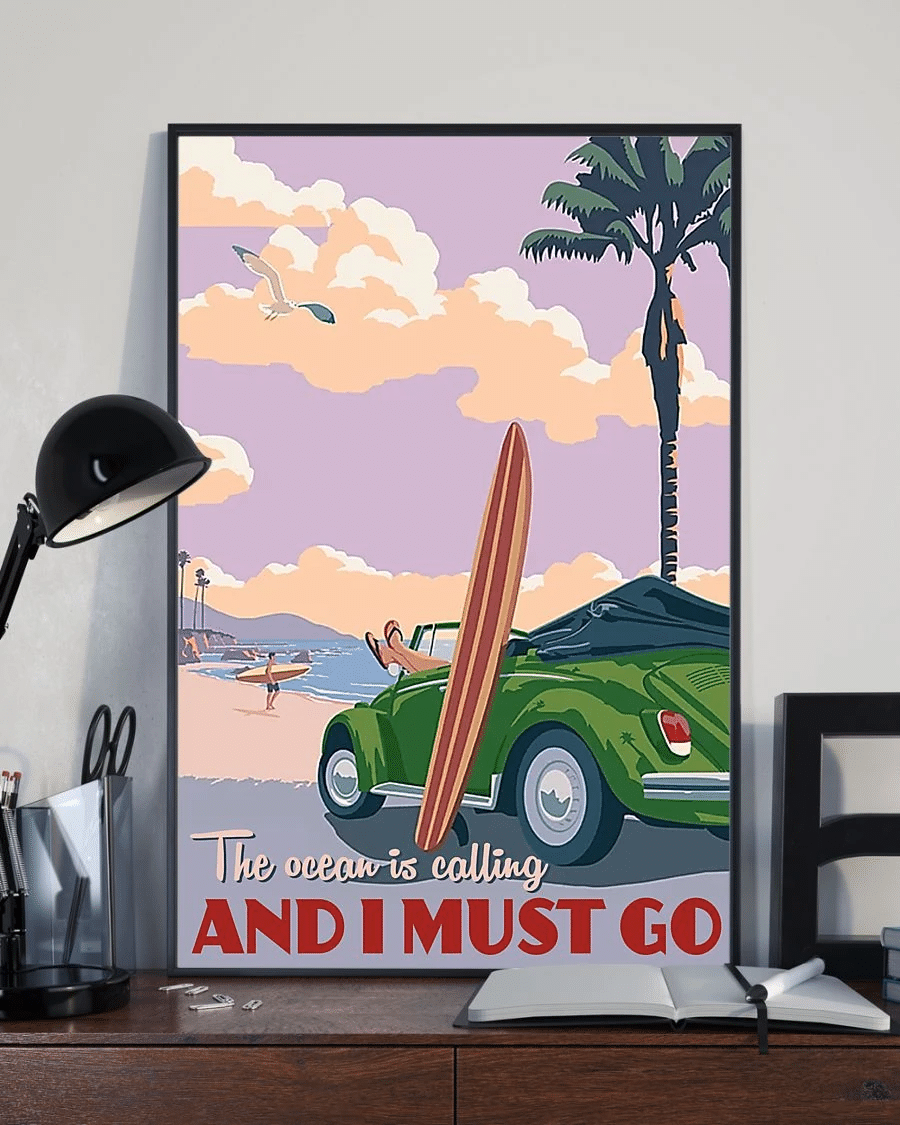 Surfing Poster Canvas – Ocean Is Calling And I Must Go Vintage Home Decor Wall Art Evg81658