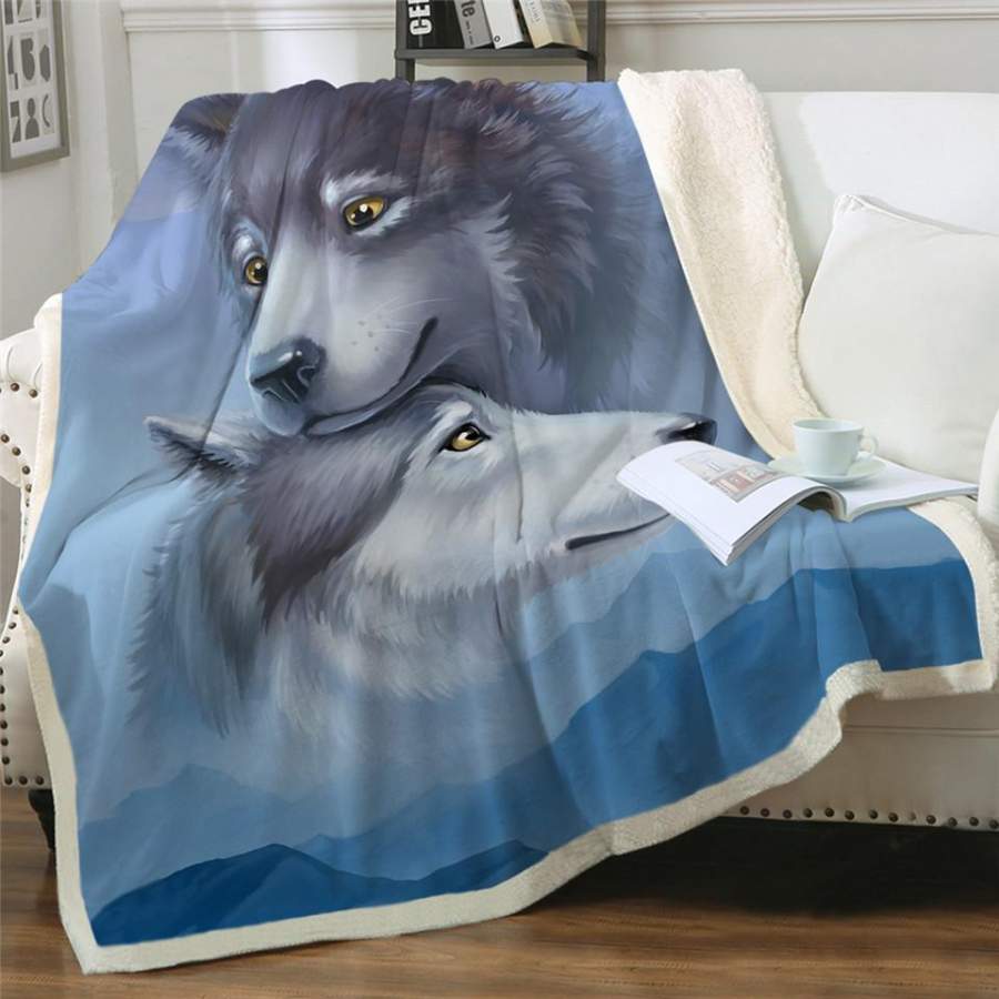 Wolf Couple  Sherpa Blanket