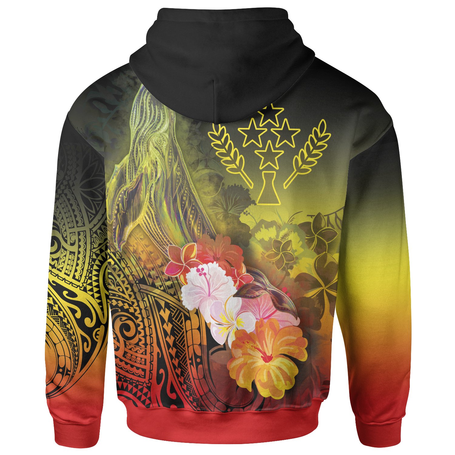 [Custom Personalised] Kosrae Hoodie – Humpback Whale with Tropical Flowers (Yellow) – BN18