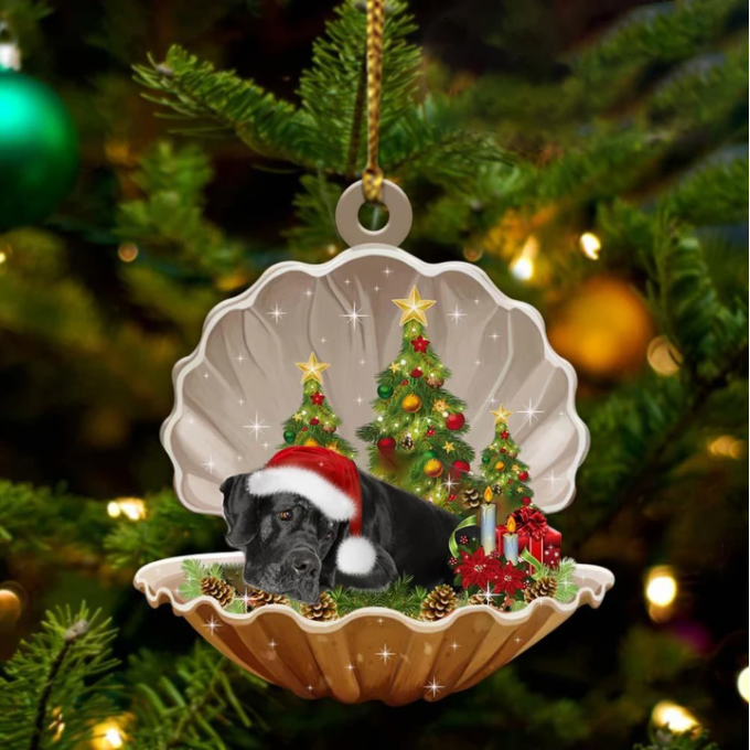 Black Great Dane-Sleeping Pearl In Christmas Two Sided Ornament