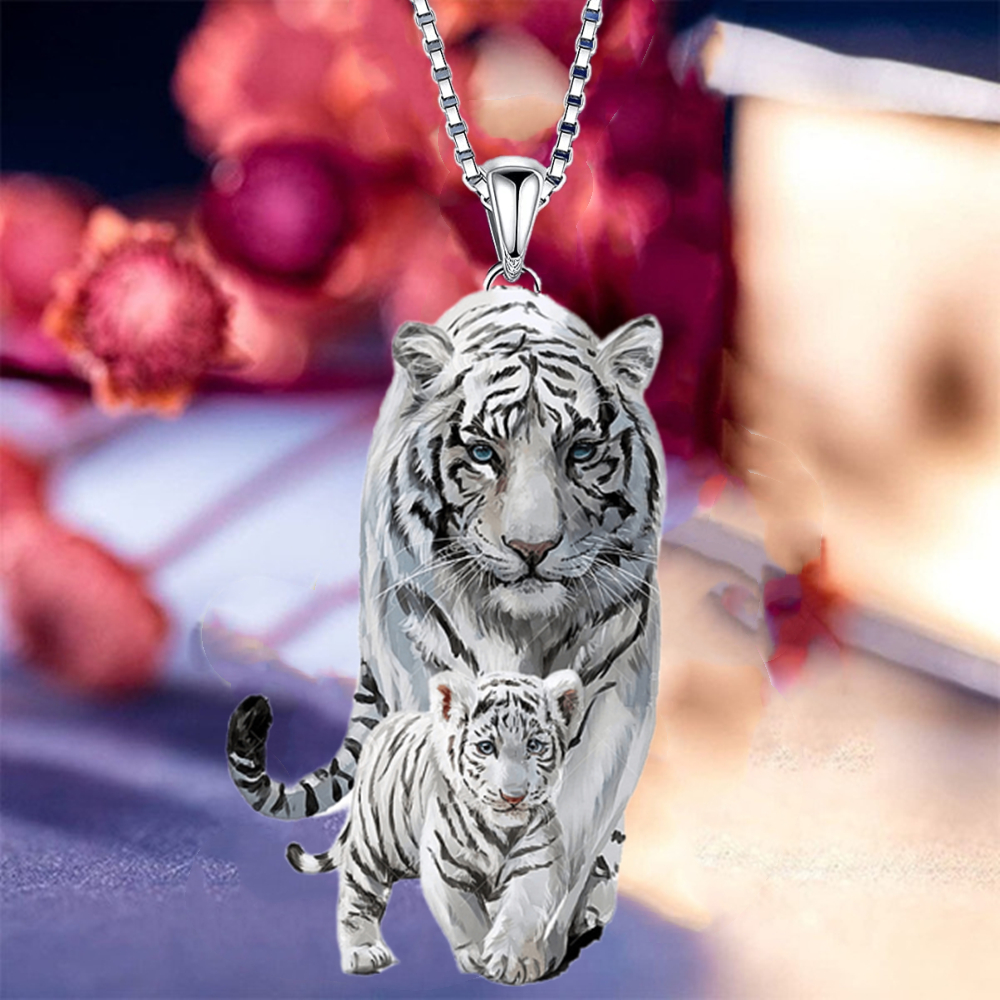 Fashion Mother and Child White Tiger Necklace Charm White Tiger Zinc Alloy Jewelry Valentines Day Gift Necklace for Women alx