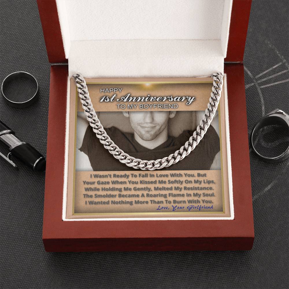 1 Year Anniversary Gift For Boyfriend Gifts For Him Cuban Link Necklace With Message Box