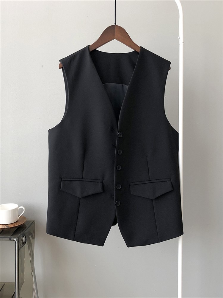 2022 Spring Fashion Loose Casual V-neck Single-breasted Plain Suit Vests for Women Sleeveless Ladies Waistcoat Tops Vintage alx