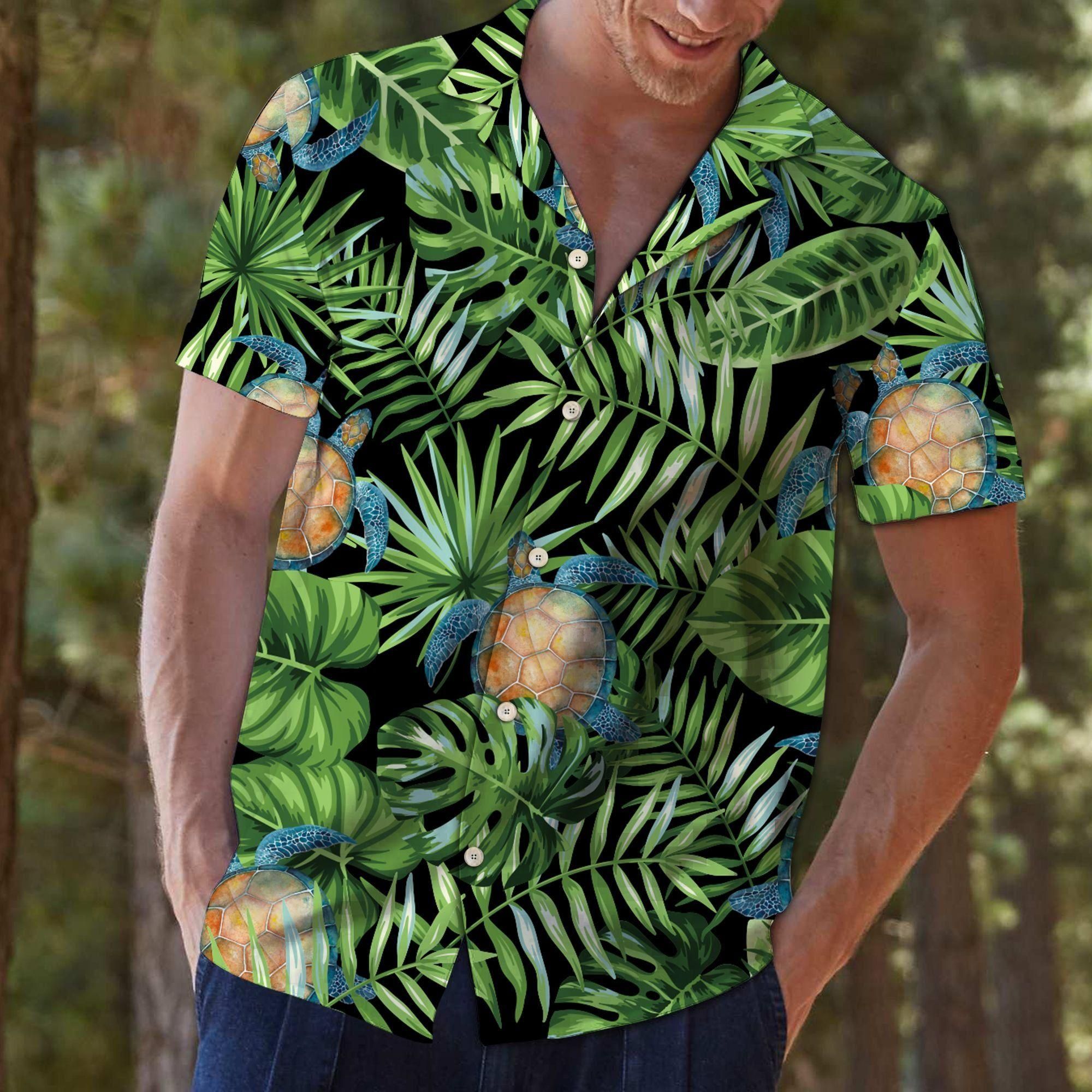 Turtle Green Tropical Aloha Hawaiian Shirt Colorful Short Sleeve Summer Beach Casual Shirt For Men And Women