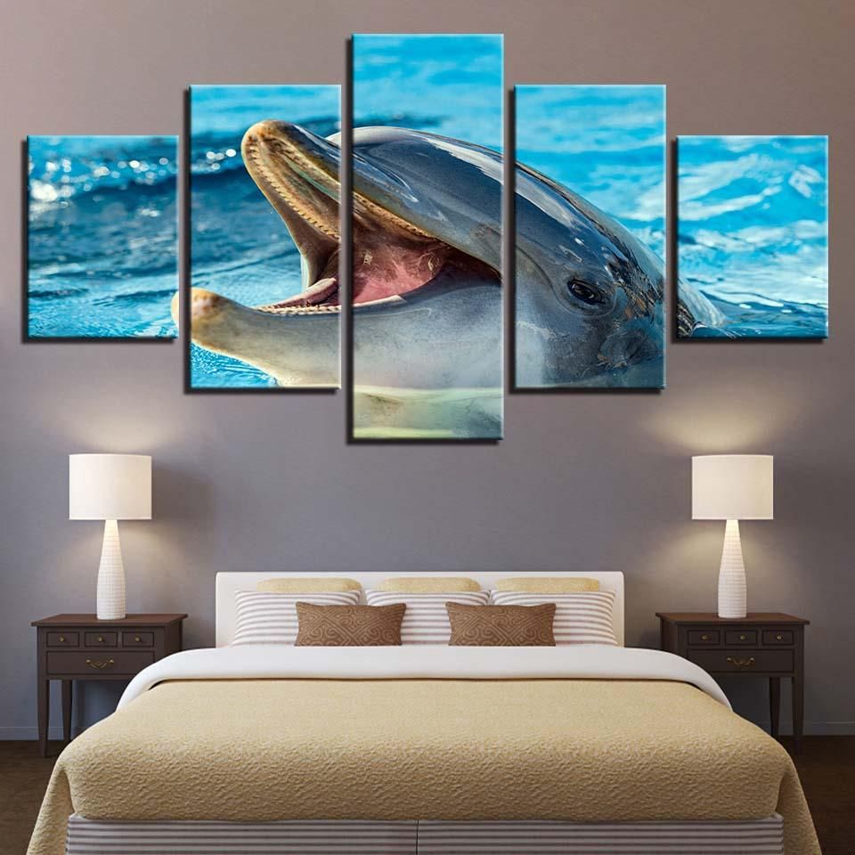 Dolphins 13 Animal 5 Panel Canvas Art Wall Decor