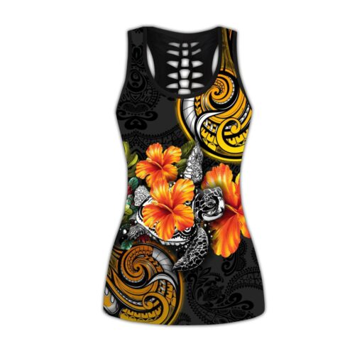 Amazing Polynesian Turtle Hibiscus Hollow Tanktop And Legging For Turtle Lovers, Gift For Her Gift For Turtle Lover Friend Tanktop And Legging, Animal Lovers