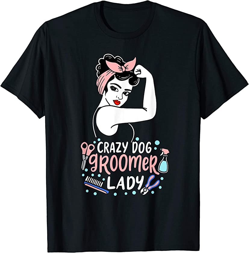 Cute Dog Groomer Lady Funny Puppy Stylist T-Shirt