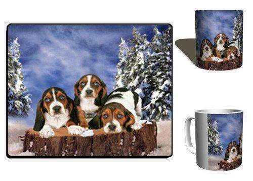 Basset Hound Puppy Winter Mug & Mousepad Combo Gift Set