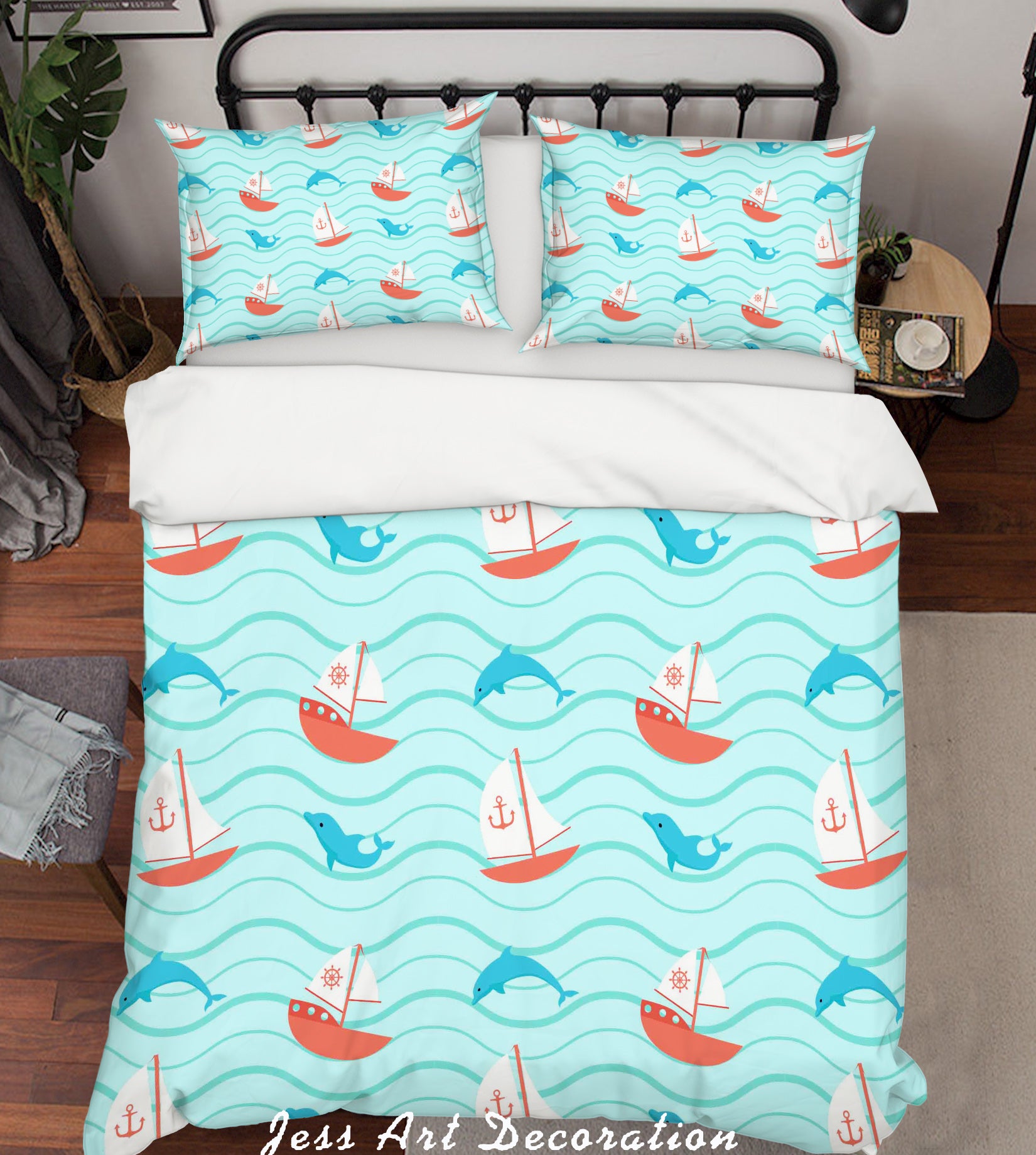 3D Color Cartoon Whales Boats Quilt Cover Set Bedding Set Pillowcases  19