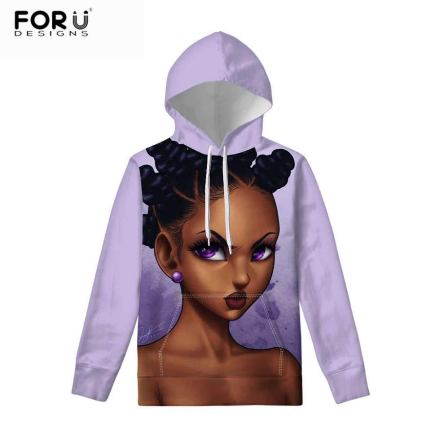 Black Girl Purple Hoodie 3D All Over Print Custom Name #V