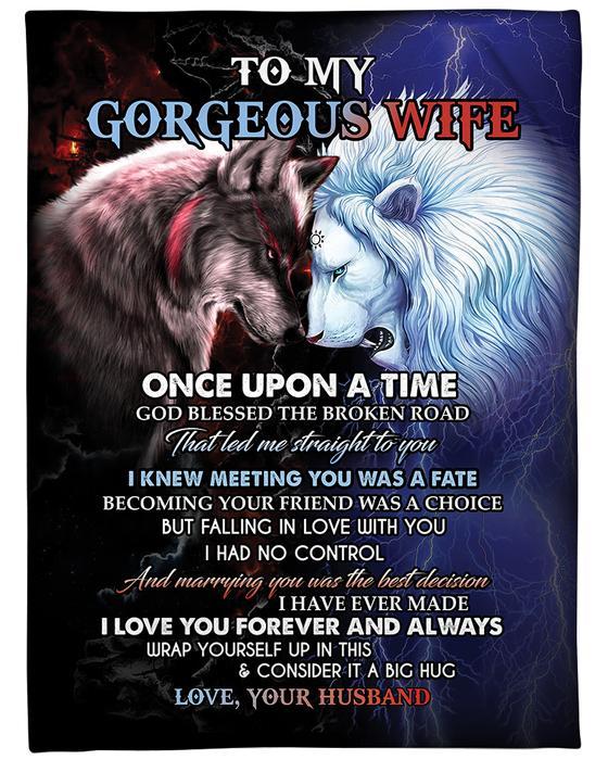 Wolf And Lion To My Gorgeous Wife Blanket Gift For Wife From Husband Birthday Gift Home Decor Bedding Couch Sofa Soft And Comfy Cozy