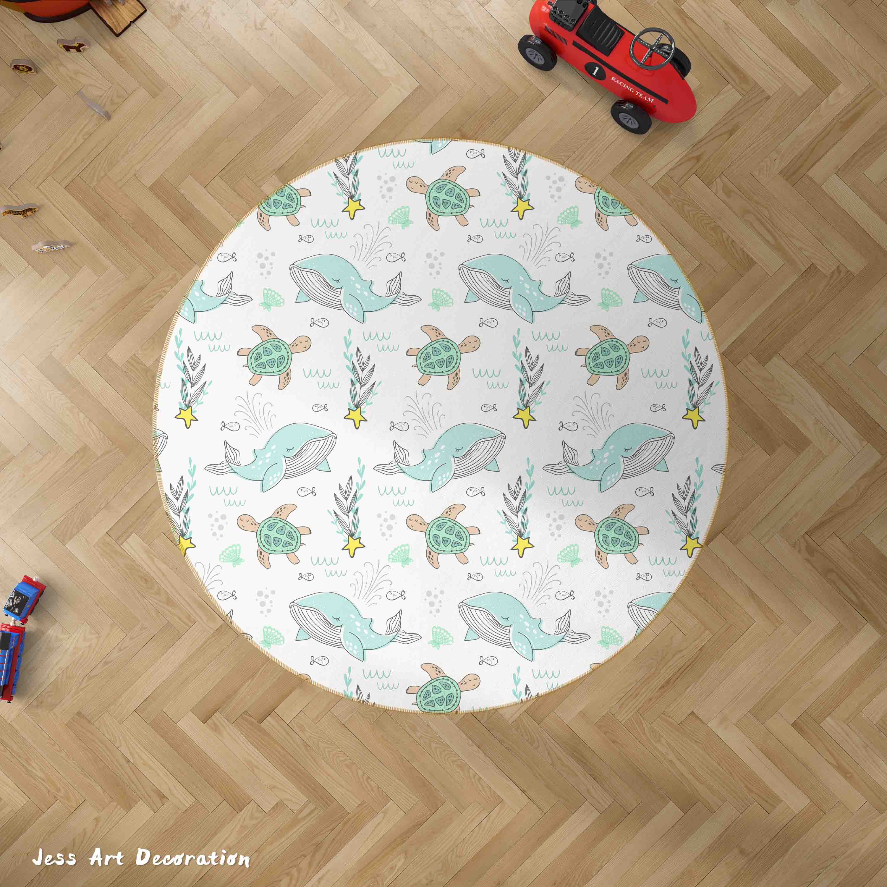 3D Cartoon Animal Dolphin Turtle Kids Non-Slip Round Rug Mat 59