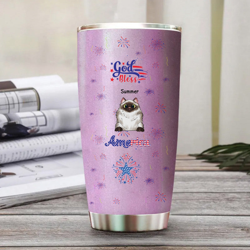 (Custom Personalised) 4Th Of July – God Bless Usa Tumbler Pets With Fireworks – Bright Color Lt8