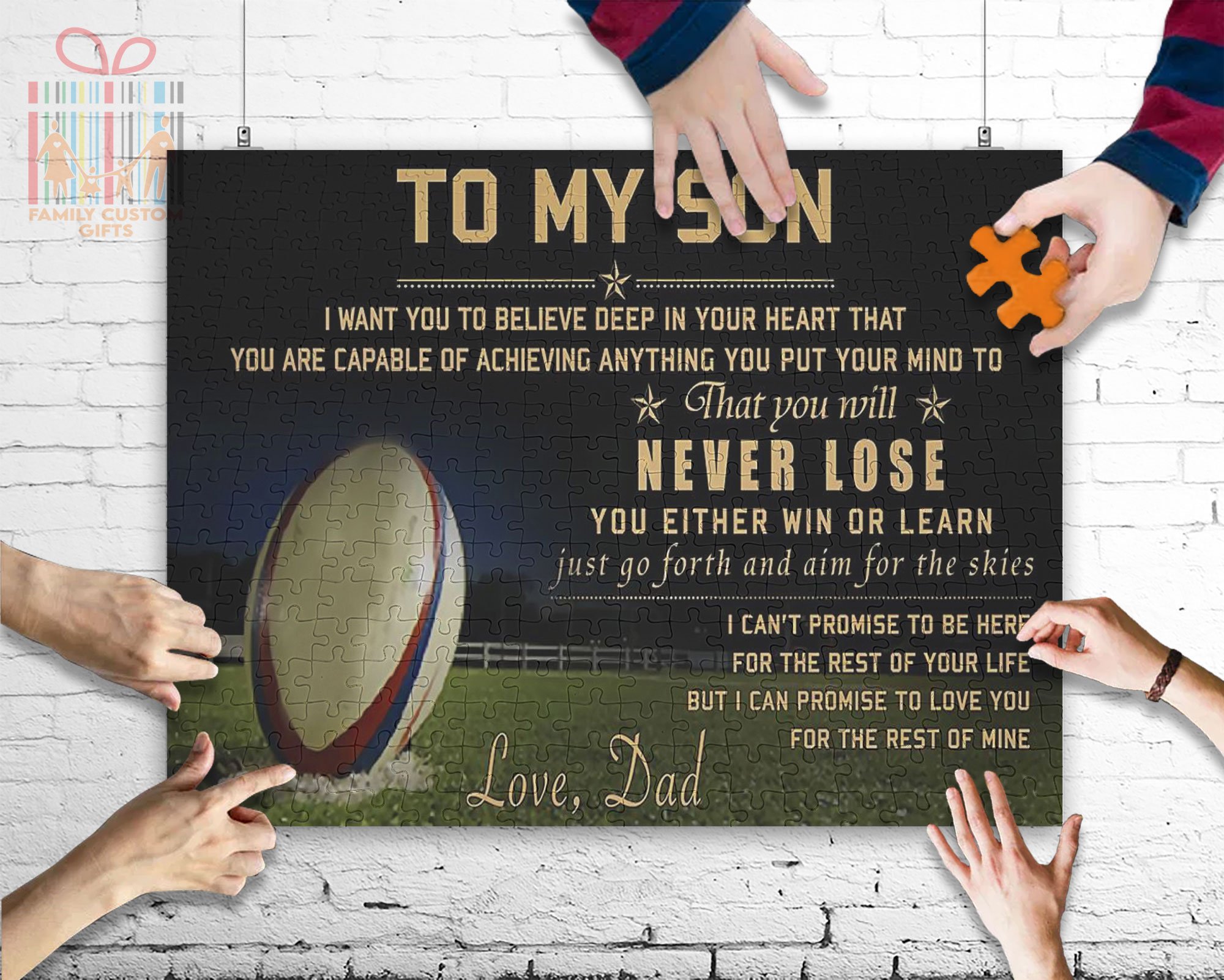 Custom Jigsaw Puzzle For Kids Adults Rugby To My Son From Dad Personalized Puzzle For Couple For Son