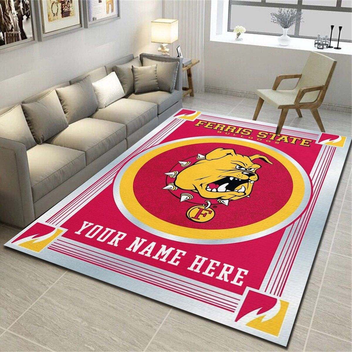 Ferris State Bulldogs Personalized Rug, Team Living Room Bedroom Carpet, Customized Floor Mat