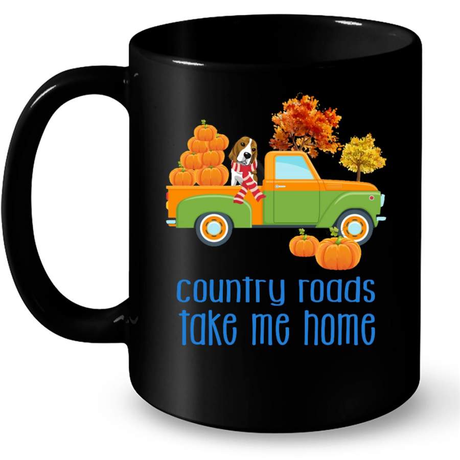 Country Roads Take Me Home Beagle Dog Fall Season Vintage Car Pumpkin – Full-Wrap Coffee Black Mug